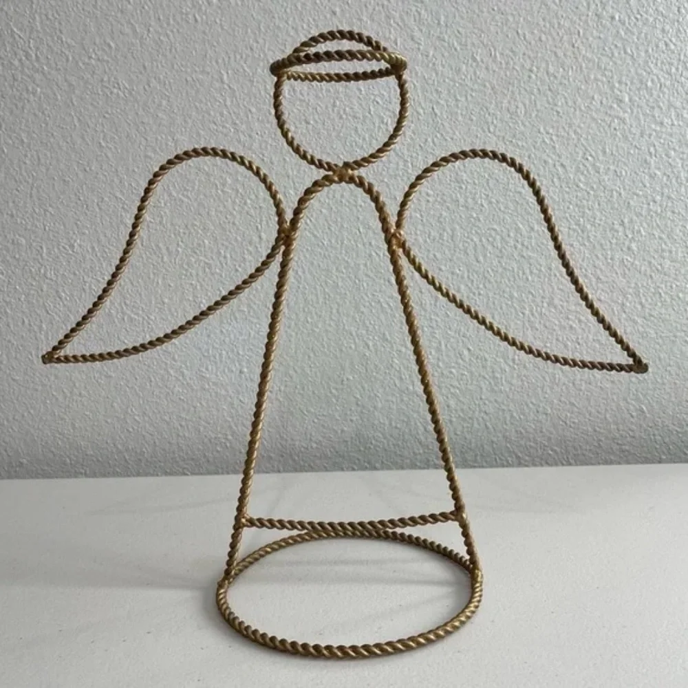 Large Gold Metal Angel Figurine - Twist Design Holiday Accent - Christmas Angel